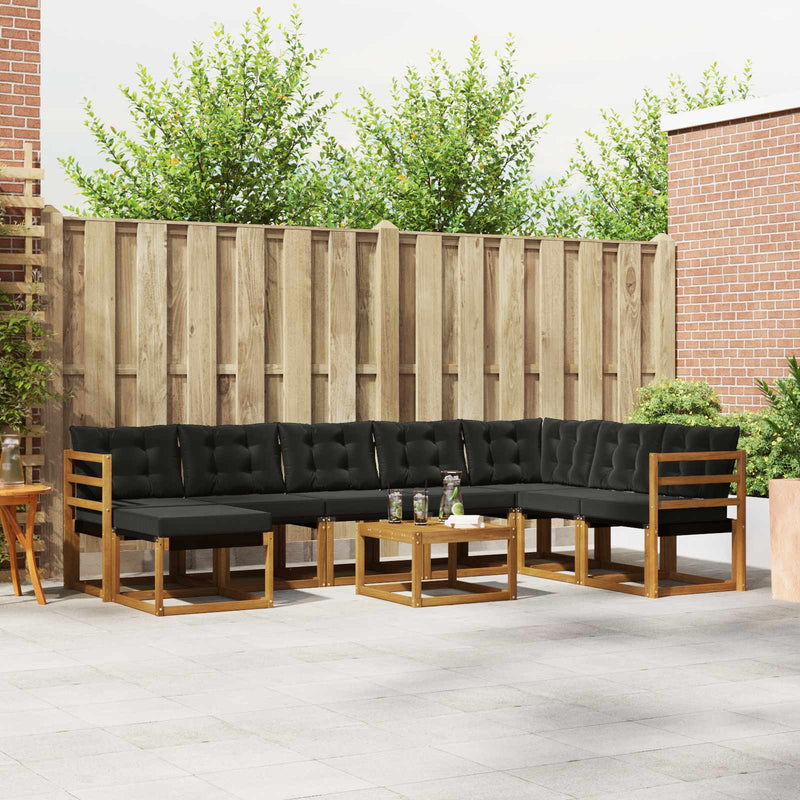 Set de canapele de exterior 9 buc. Natural și Negru