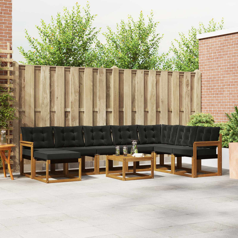 Set de canapele de exterior 9 buc. Natural și Negru