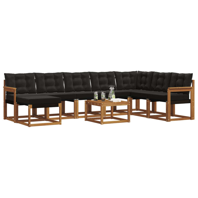 Set de canapele de exterior 9 buc. Natural și Negru