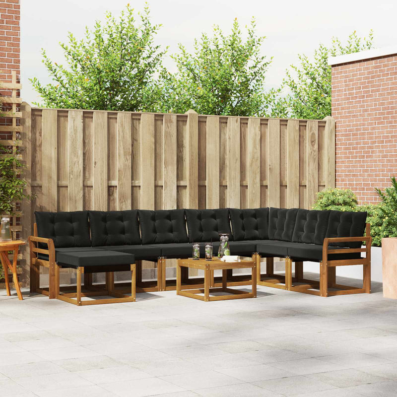 Set de canapele de exterior 9 buc. Natural și Negru