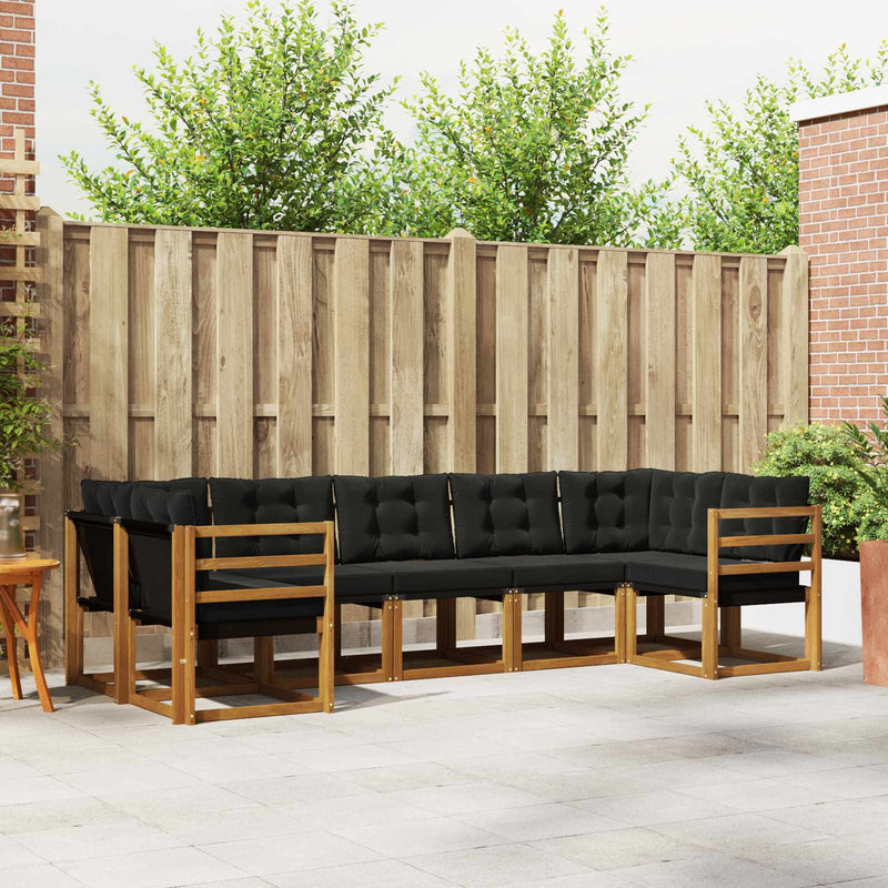 Set de canapele de exterior 7 buc. Natural și Negru