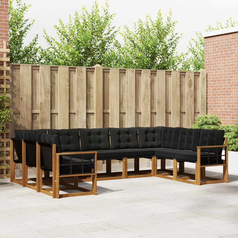 Set de canapele de exterior 9 buc. Natural și Negru