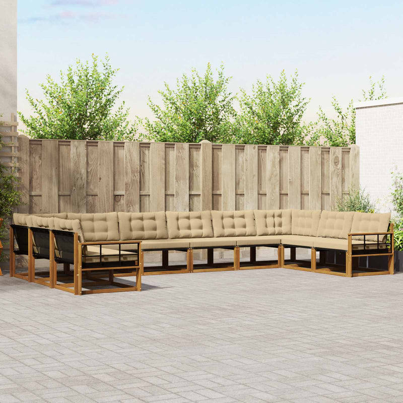 Set de canapele de exterior 10 buc. Natural și Bej