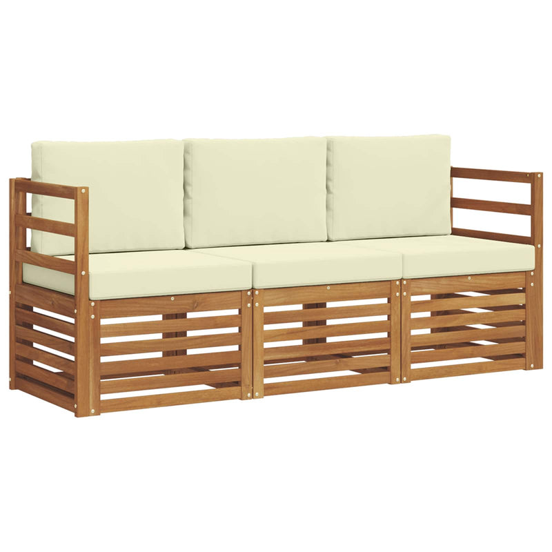 Seturi de canapele 3 buc. Natural și Crem Lemn Solid de Acacia