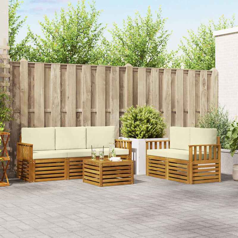 Set de canapele de exterior 6 buc. Natural și Crem