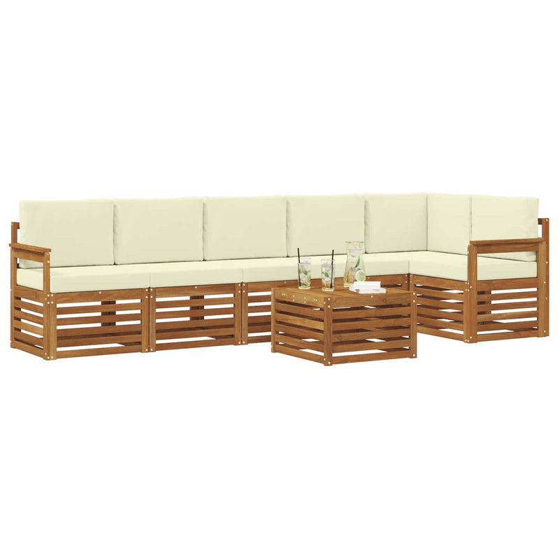 Set de canapele de exterior 7 buc. Natural și Crem Poliester