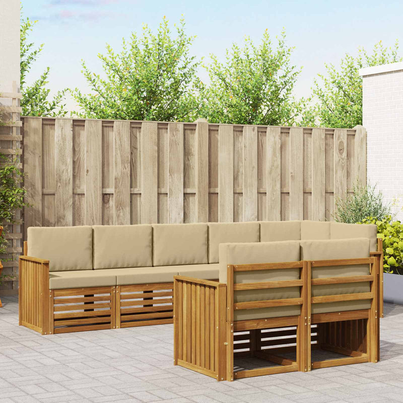 Set de canapele de exterior 8 buc. Natural și Bej Poliester