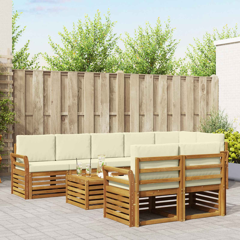 Set de canapele de exterior 9 buc. Natural și Crem Poliester