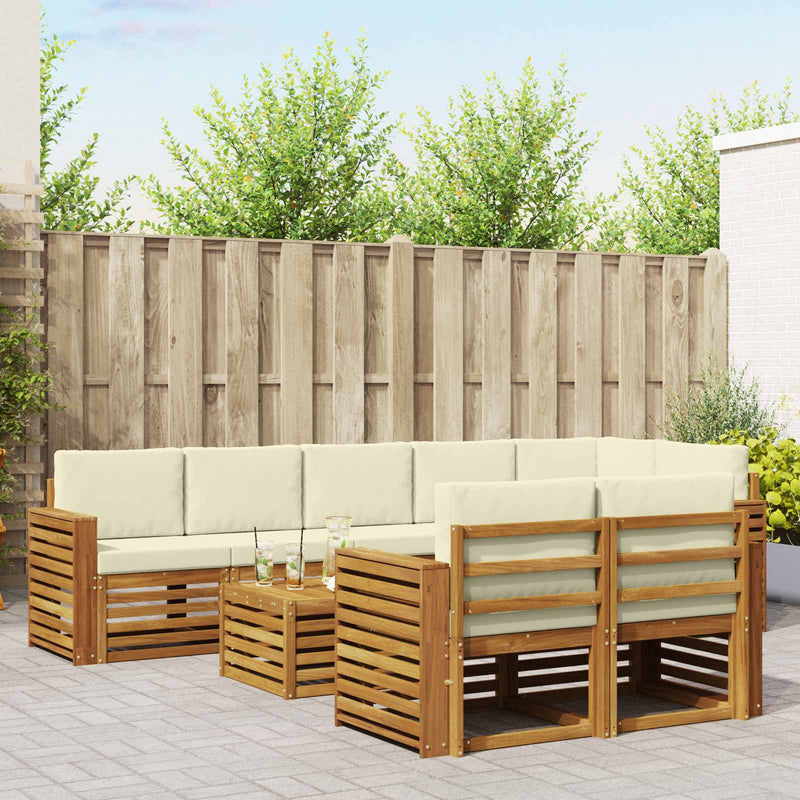 Set de canapele de exterior 9 buc. Natural și Crem Poliester