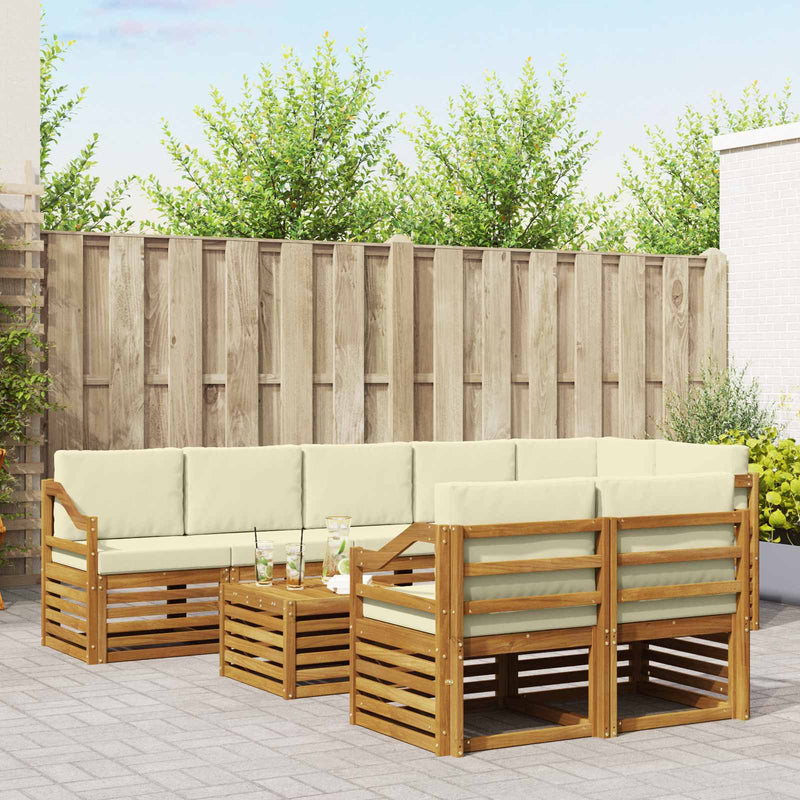 Set de canapele de exterior 9 buc. Natural și Crem Poliester