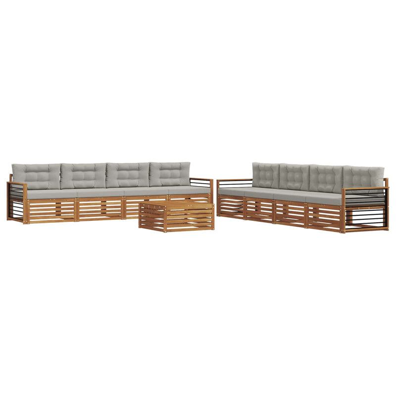 Set de canapele de exterior 9 buc. Gri natural și deschis