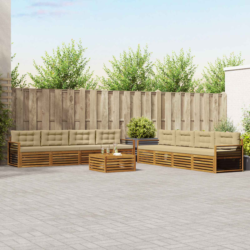 Set de canapele de exterior 9 buc. Natural și Bej