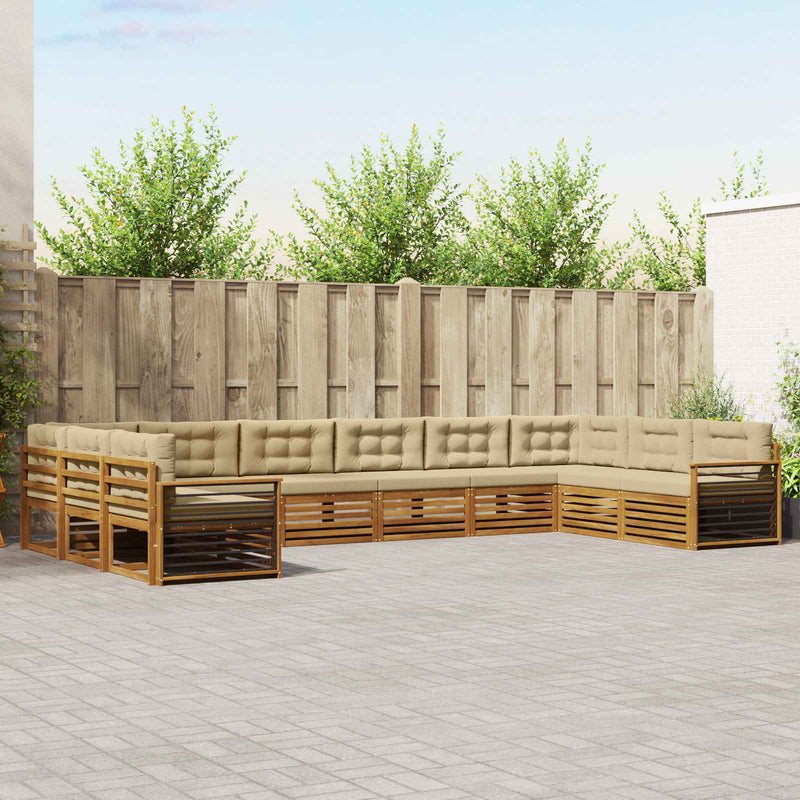 Seturi de canapele 10 buc. Natural și Bej Lemn Solid de Acacia