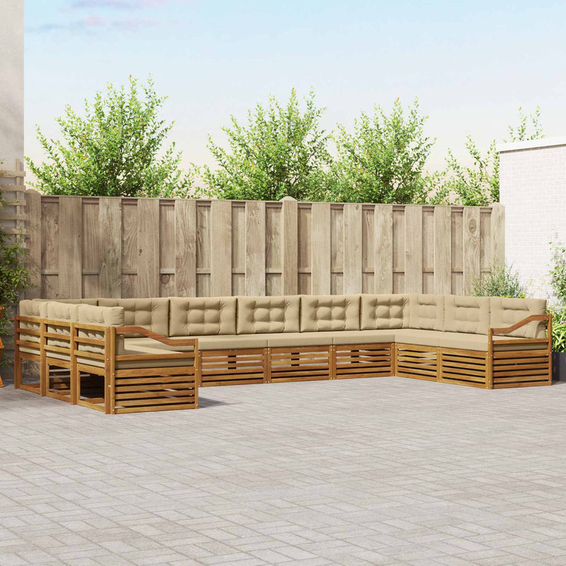 Seturi de canapele 10 buc. Natural și Bej Lemn Solid de Acacia