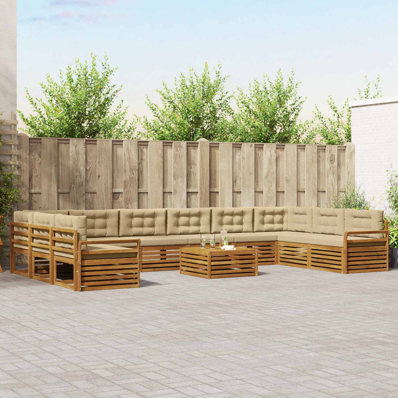 Seturi de canapele 11 buc. Natural și Bej Lemn Solid de Acacia