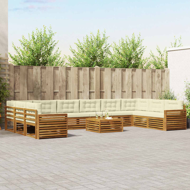 Seturi de canapele 11 buc. Natural și Crem Lemn Solid de Acacia
