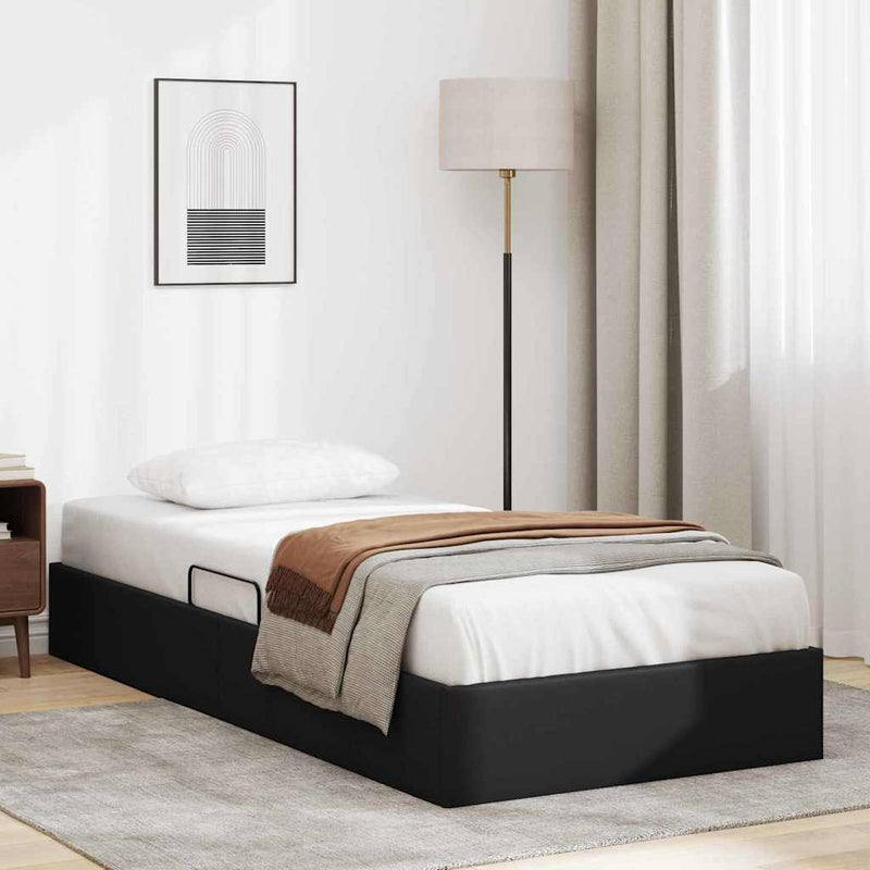 Pat cu storage Negru 100 x 190 cm Piele artificială
