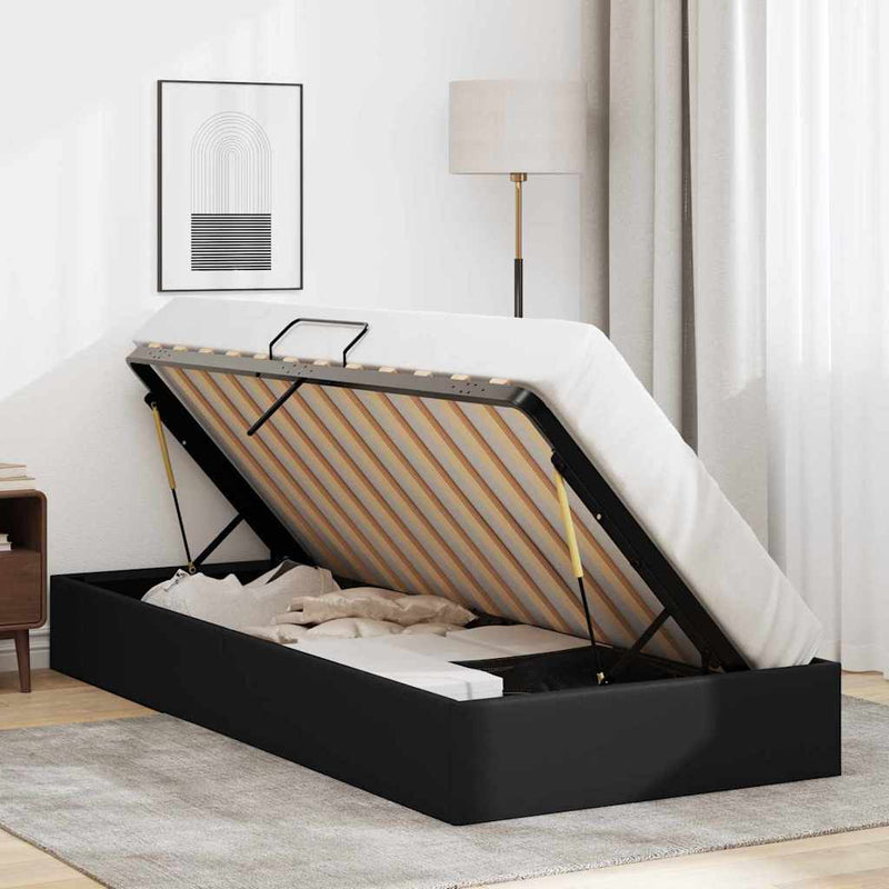Pat cu storage Negru 100 x 190 cm Piele artificială