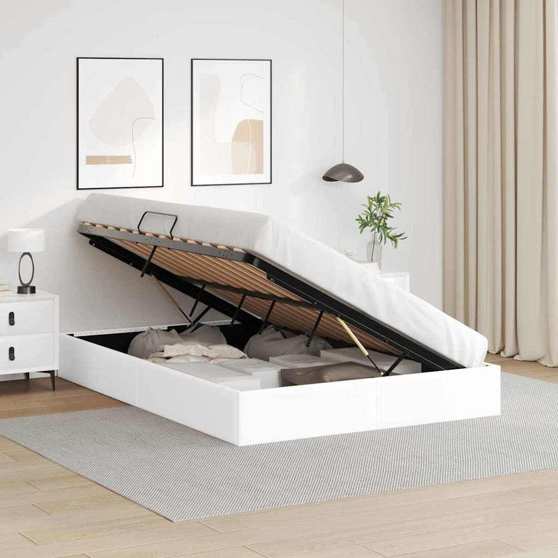 Pat cu storage Alb pur 153 x 203 cm Piele artificială