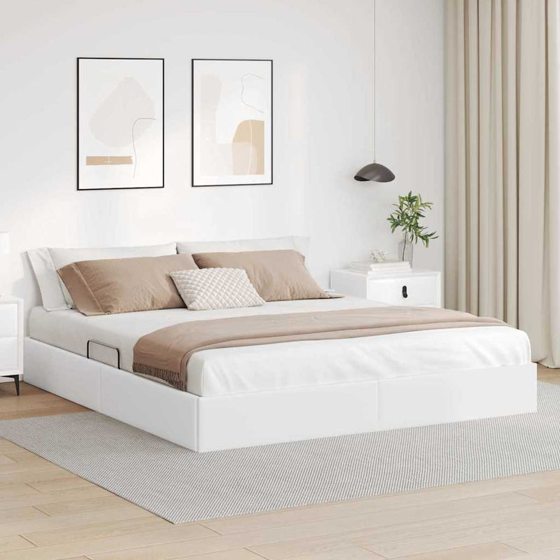 Pat cu storage Alb pur 193 x 203 cm Piele artificială