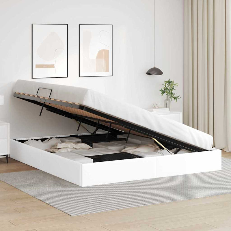 Pat cu storage Alb pur 193 x 203 cm Piele artificială
