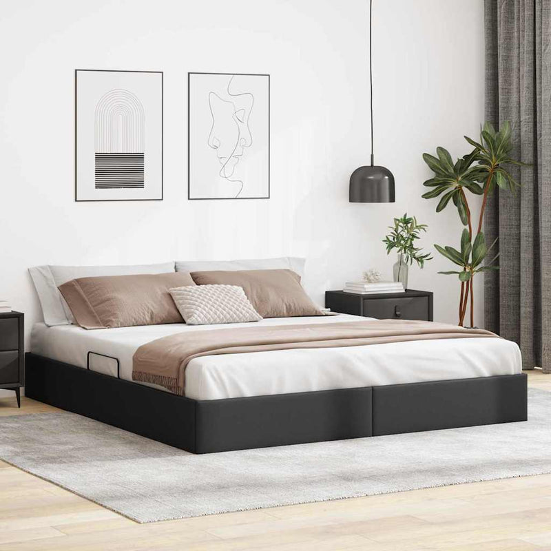 Pat cu storage Negru 183 x 213 cm Piele artificială