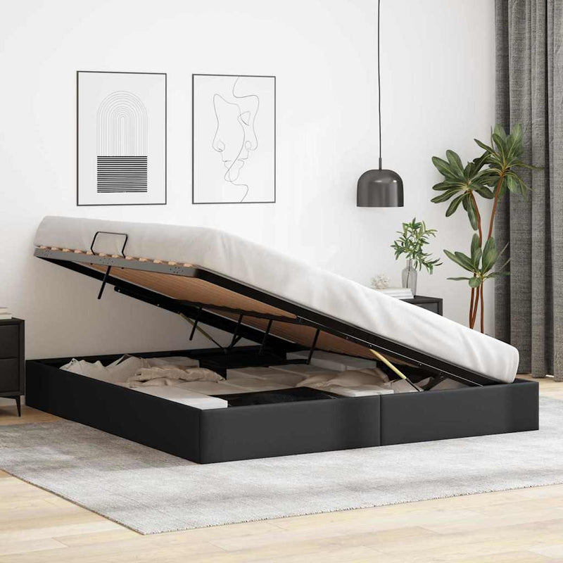 Pat cu storage Negru 183 x 213 cm Piele artificială