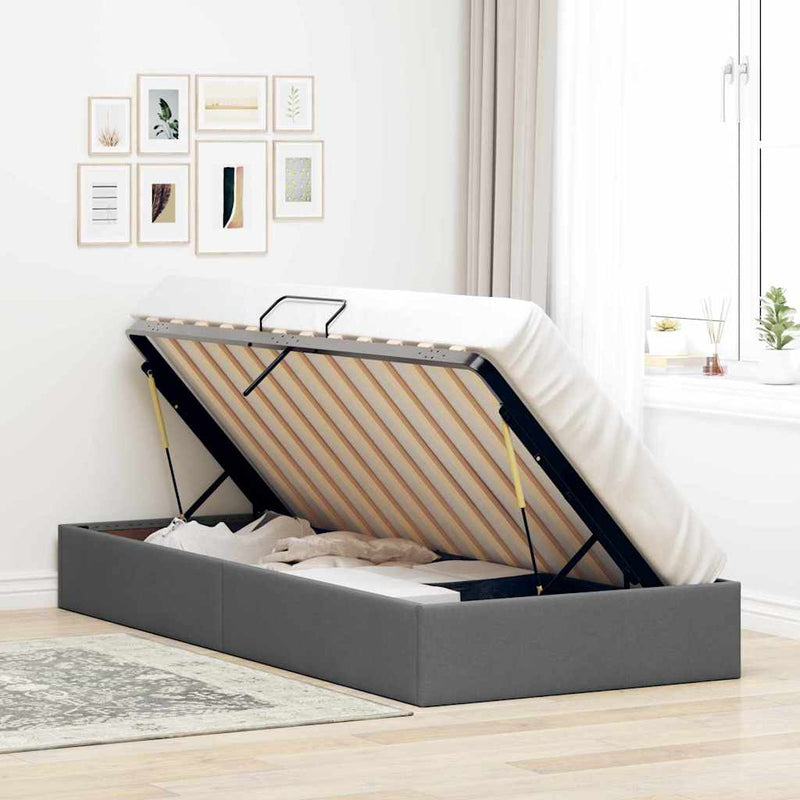 Pat cu storage cu depozitare Gri închis 90 x 190 cm Țesătură