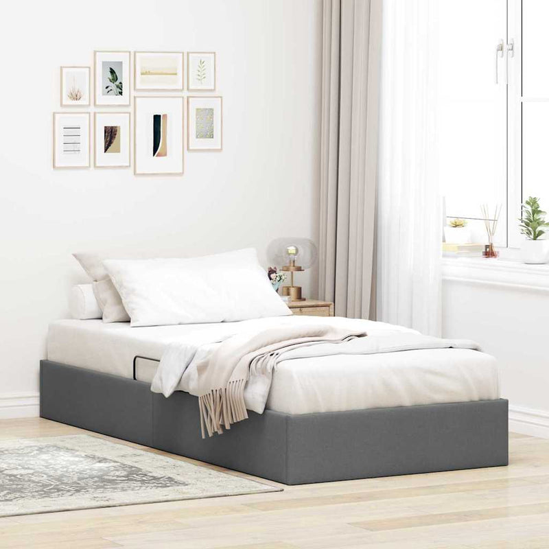 Pat cu storage Gri închis 100 x 203 cm Țesătură