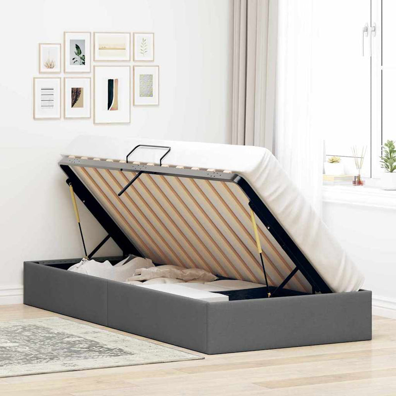Pat cu storage Gri închis 100 x 203 cm Țesătură