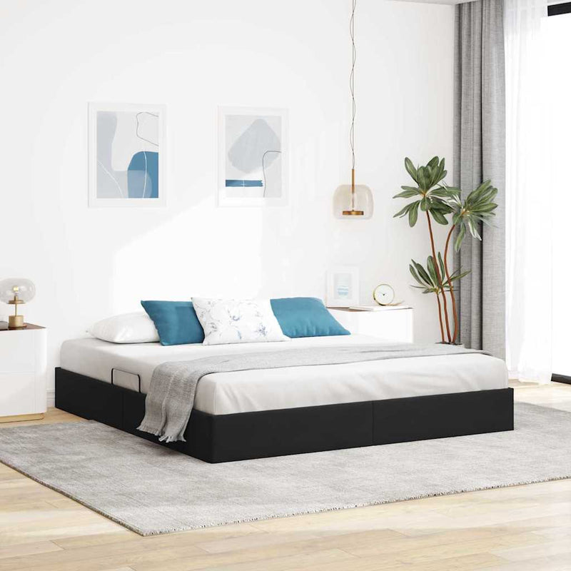 Pat cu storage cu depozitare Negru 180 x 200 cm Catifea