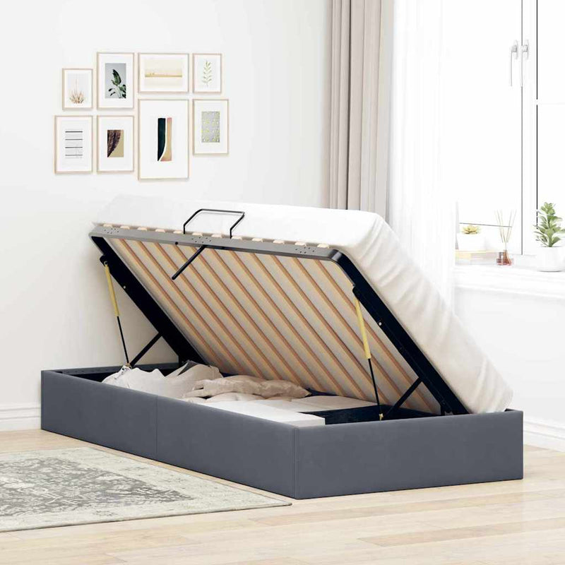 Pat cu storage cu depozitare Gri închis 100 x 203 cm Catifea