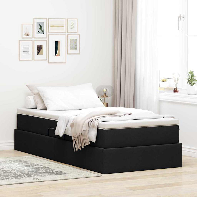 Pat cu saltea și spațiu de depozitare Negru 90 x 200 cm