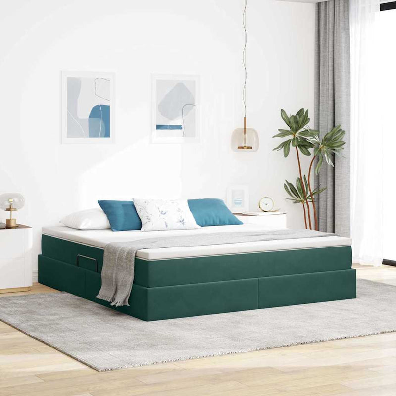 Pat cu saltea și spațiu de depozitare Verde închis 180 x 200 cm