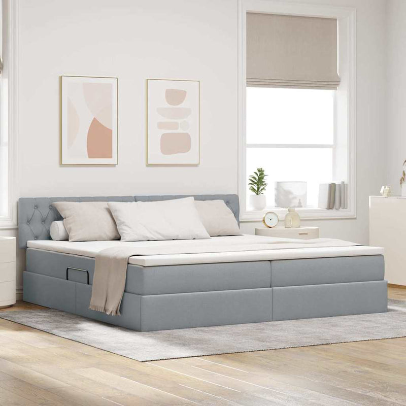 Pat cu saltea și spațiu de depozitare Gri deschis 200 x 200 cm