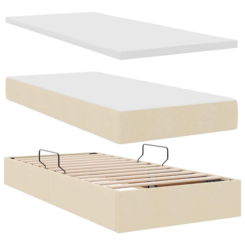 Pat cu saltea și spațiu de depozitare Creme 90 x 200 cm Catifea