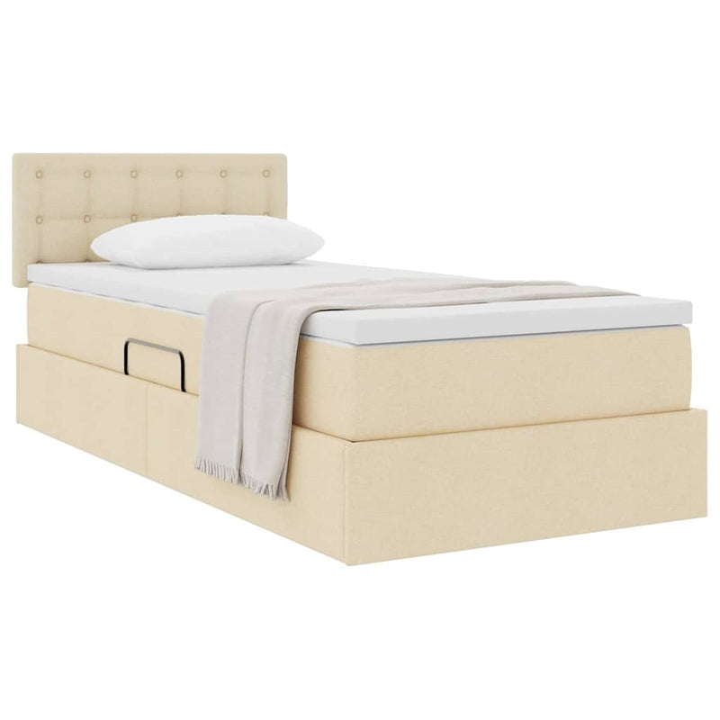 Pat cu saltea și spațiu de depozitare Creme 90 x 200 cm Catifea