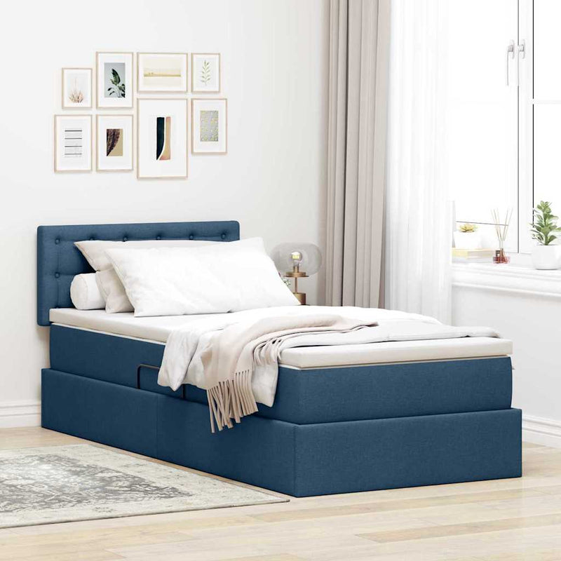 Pat cu saltea și spațiu de depozitare albastru 100 x 200 cm