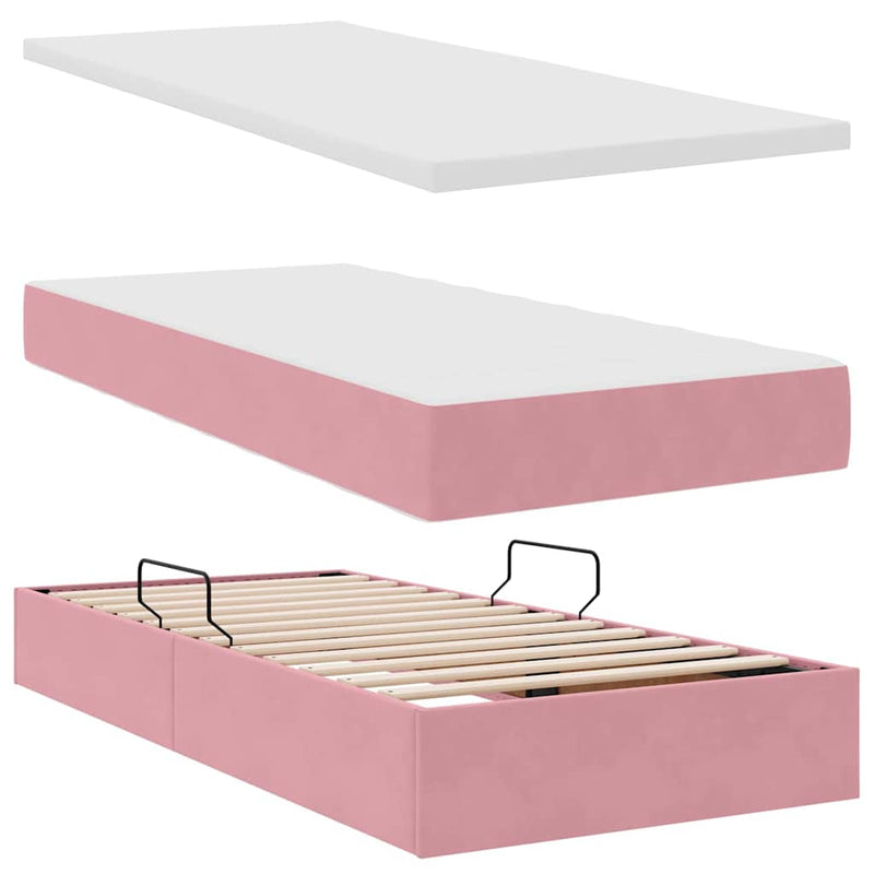 Pat cu storage cu headboard Roz 90 x 190 cm Catifea