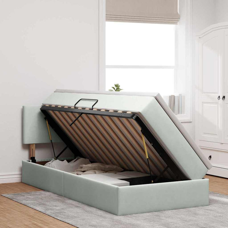 Pat cu storage cu headboard Gri deschis 90 x 200 cm Catifea