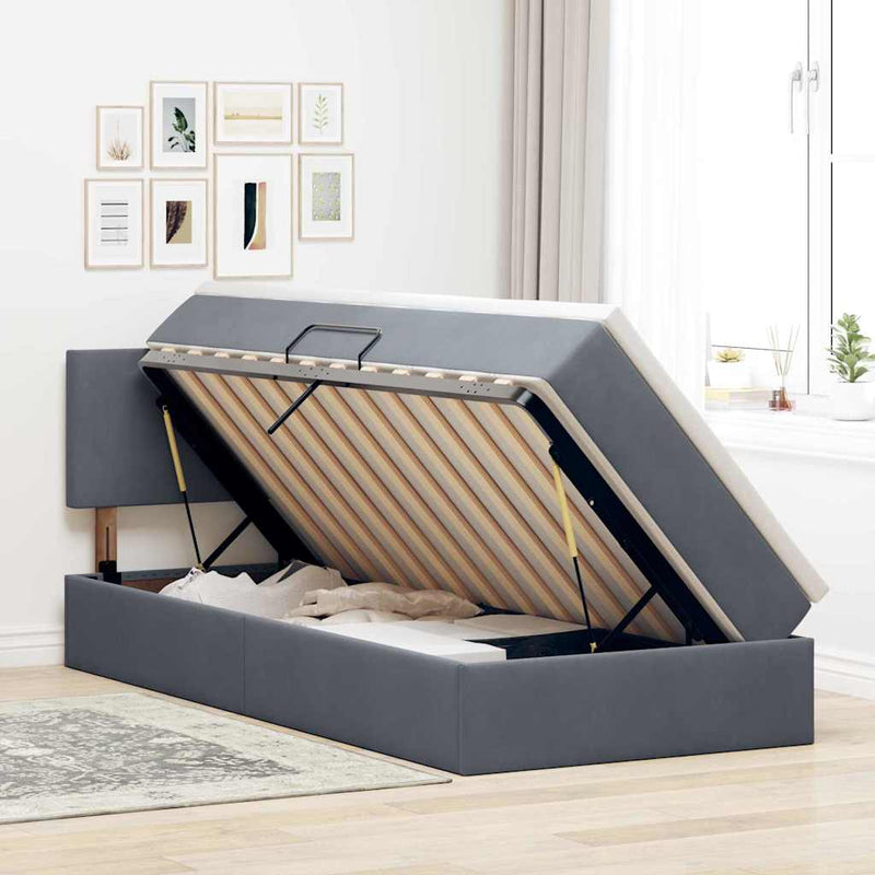 Pat cu storage cu headboard Gri închis 90 x 200 cm Catifea