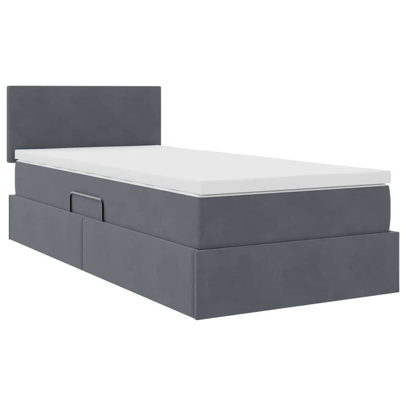 Pat cu storage cu headboard Gri închis 90 x 200 cm Catifea