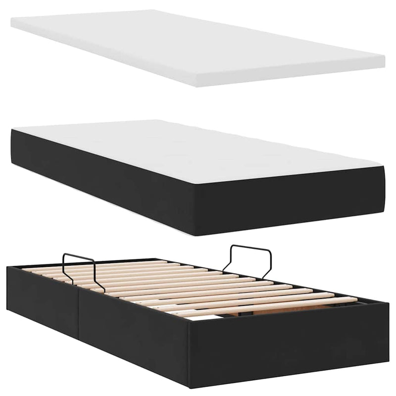 Pat cu storage cu headboard Negru 90 x 200 cm Catifea