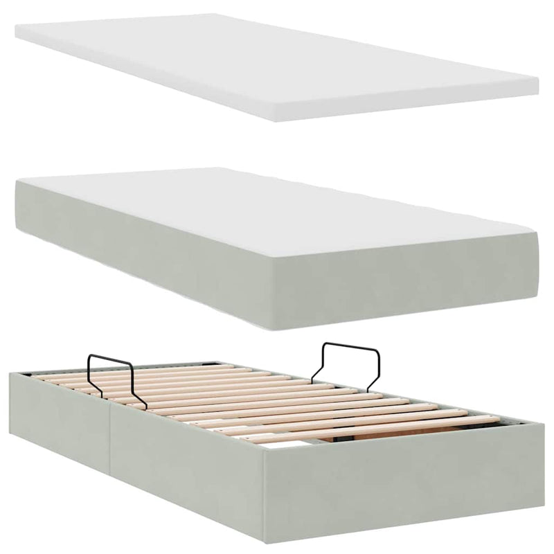 Pat cu storage cu headboard Gri deschis 100 x 200 cm Catifea