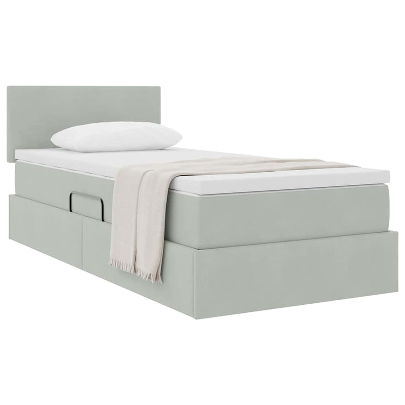 Pat cu storage cu headboard Gri deschis 100 x 200 cm Catifea