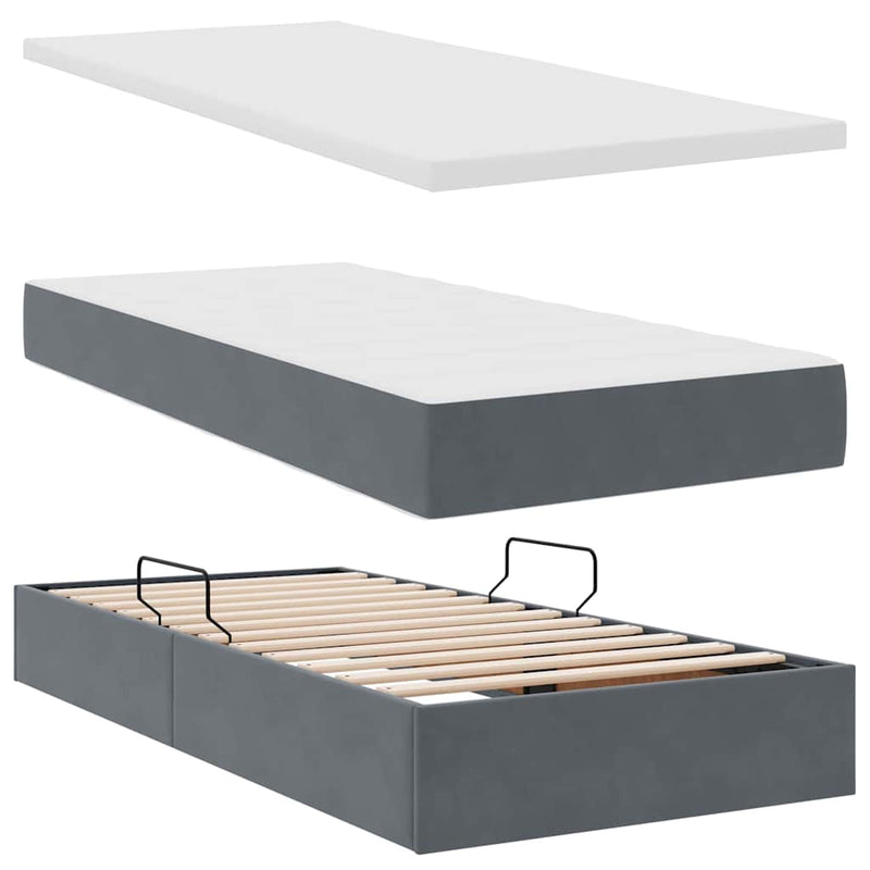 Pat cu storage cu headboard Gri închis 100 x 200 cm Catifea