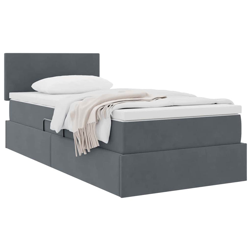 Pat cu storage cu headboard Gri închis 100 x 200 cm Catifea