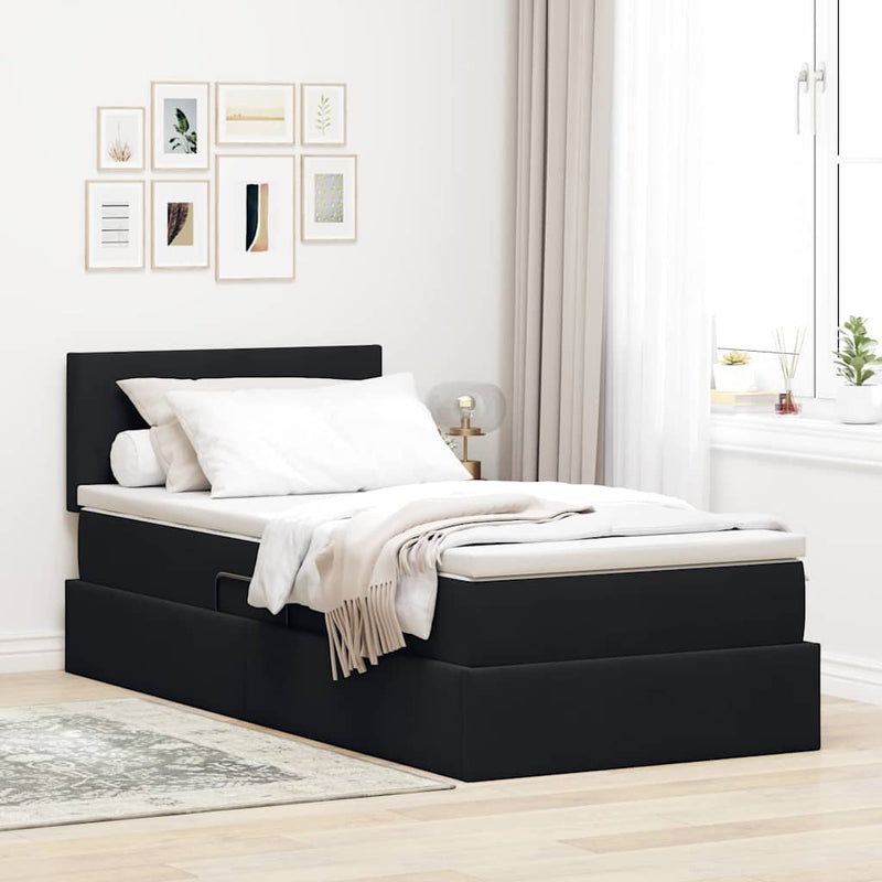 Pat cu storage cu headboard Negru 100 x 200 cm Catifea