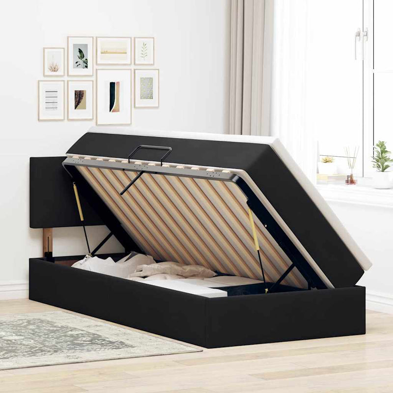 Pat cu storage cu headboard Negru 100 x 200 cm Catifea
