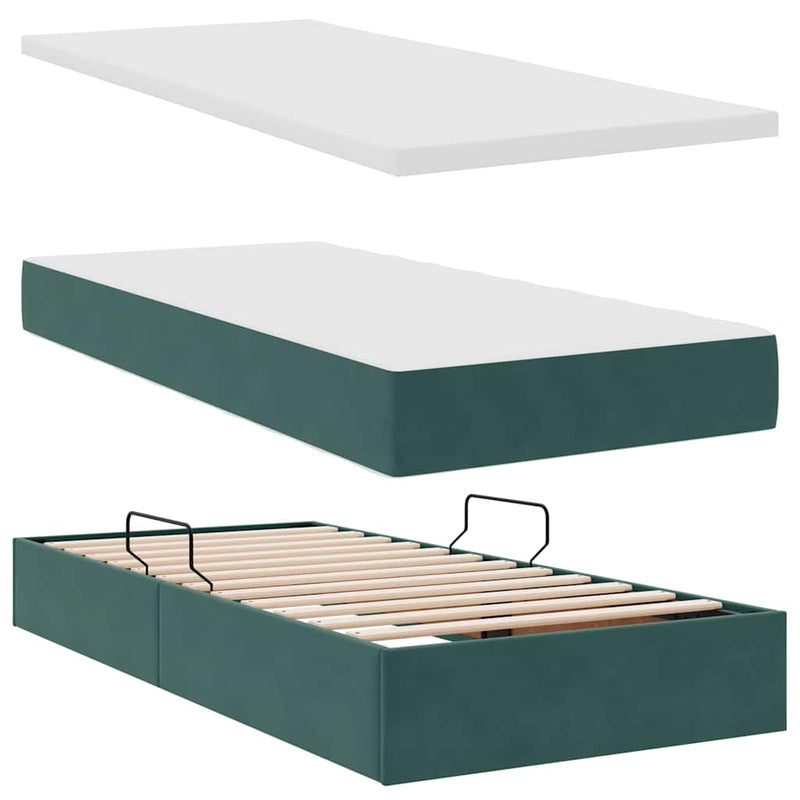 Pat cu storage cu headboard Verde închis 100 x 200 cm Catifea